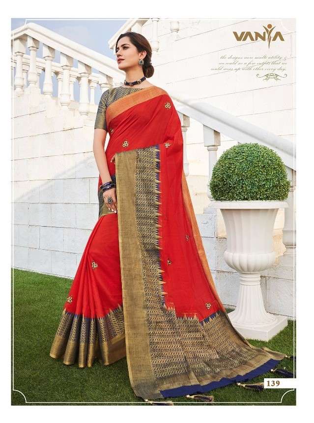 VISTARA VOL-1 BY VANYA 121 TO 139 SERIES INDIAN TRADITIONAL WEAR COLLECTION BEAUTIFUL STYLISH FANCY COLORFUL PARTY WEAR & OCCASIONAL WEAR FANCY SAREES AT WHOLESALE PRICE