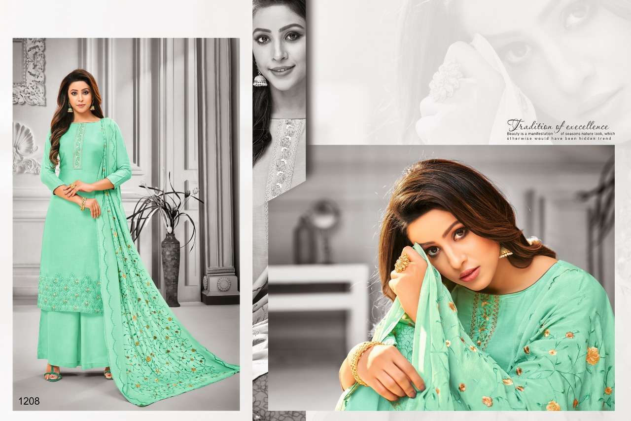 FILHALL BY SAMAIRA FASHION 1206 TO 1212 SERIES DESIGNER SUITS BEAUTIFUL STYLISH FANCY COLORFUL PARTY WEAR & OCCASIONAL WEAR PURE MUSLIN SILK WITH EMBROIDERED DRESSES AT WHOLESALE PRICE