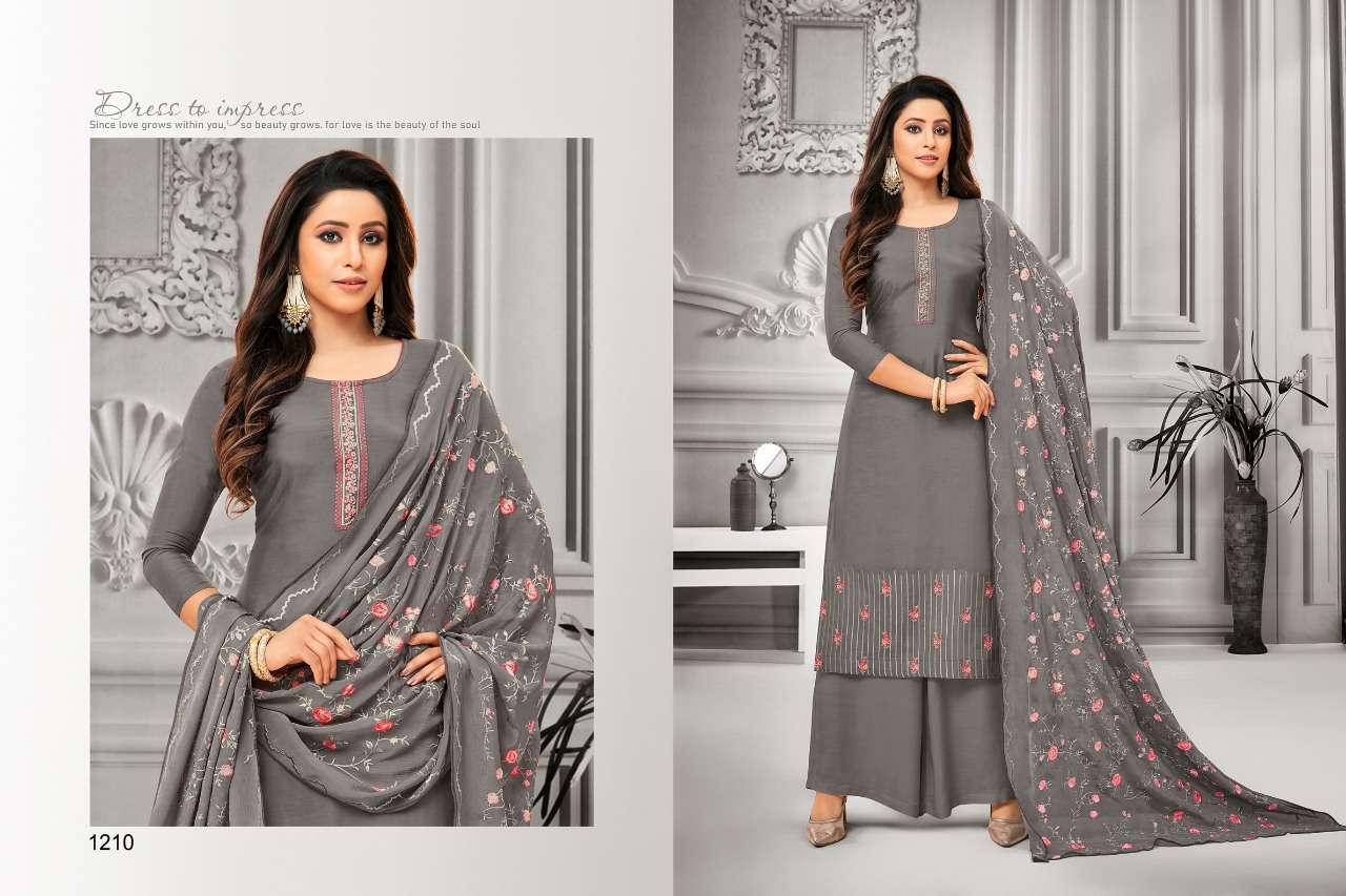 FILHALL BY SAMAIRA FASHION 1206 TO 1212 SERIES DESIGNER SUITS BEAUTIFUL STYLISH FANCY COLORFUL PARTY WEAR & OCCASIONAL WEAR PURE MUSLIN SILK WITH EMBROIDERED DRESSES AT WHOLESALE PRICE