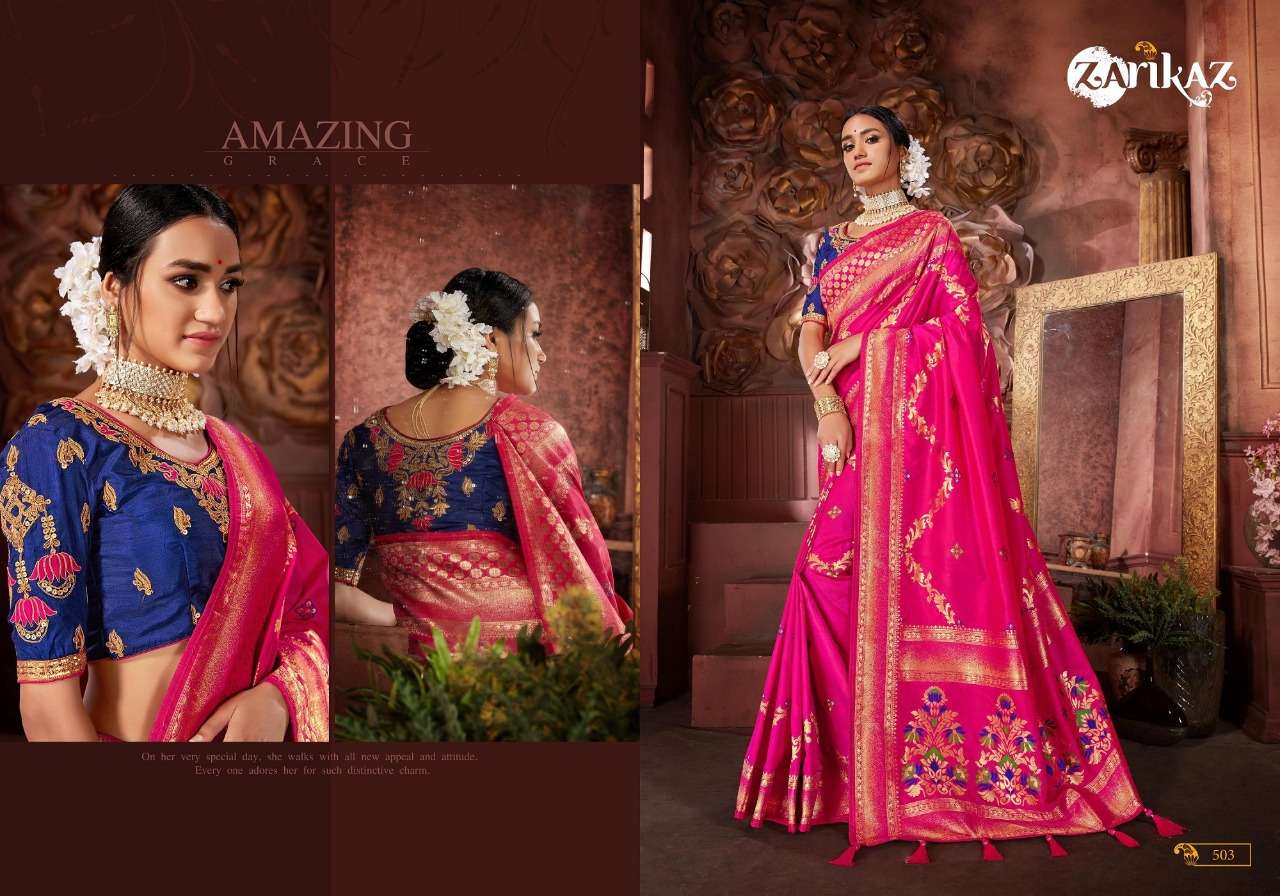 RAJVEE VOL-5 BY ZARIKAZ 01 TO 06 SERIES INDIAN TRADITIONAL WEAR COLLECTION BEAUTIFUL STYLISH FANCY COLORFUL PARTY WEAR & OCCASIONAL WEAR BANARASI SILK WITH EMBROIDERY SAREES AT WHOLESALE PRICE