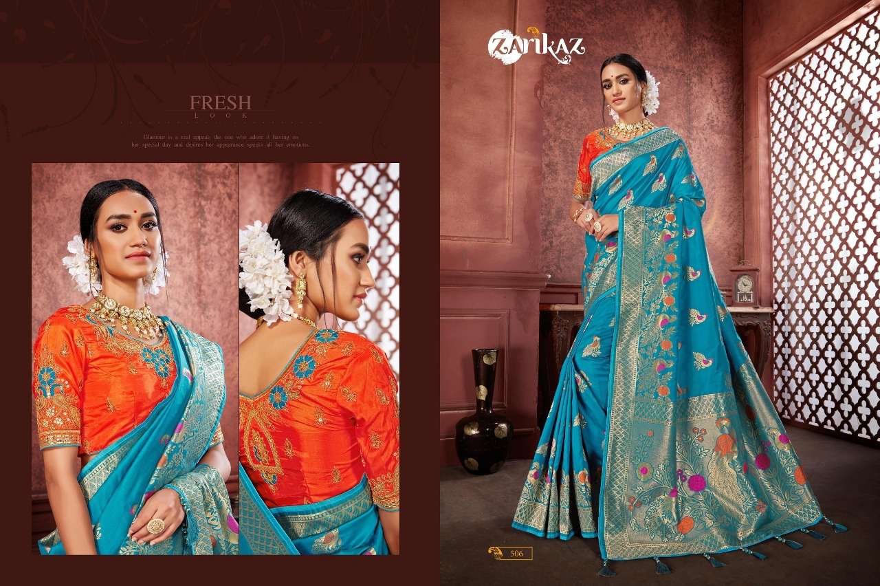 RAJVEE VOL-5 BY ZARIKAZ 01 TO 06 SERIES INDIAN TRADITIONAL WEAR COLLECTION BEAUTIFUL STYLISH FANCY COLORFUL PARTY WEAR & OCCASIONAL WEAR BANARASI SILK WITH EMBROIDERY SAREES AT WHOLESALE PRICE