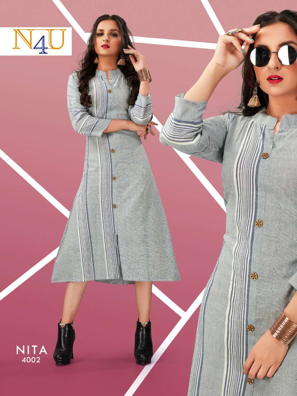 NITA BY NEHA FASHION 4001 TO 4005 SERIES BEAUTIFUL STYLISH FANCY COLORFUL CASUAL WEAR & ETHNIC WEAR HANDLOOM COTTON WITH EMBROIDERY KURTIS AT WHOLESALE PRICE