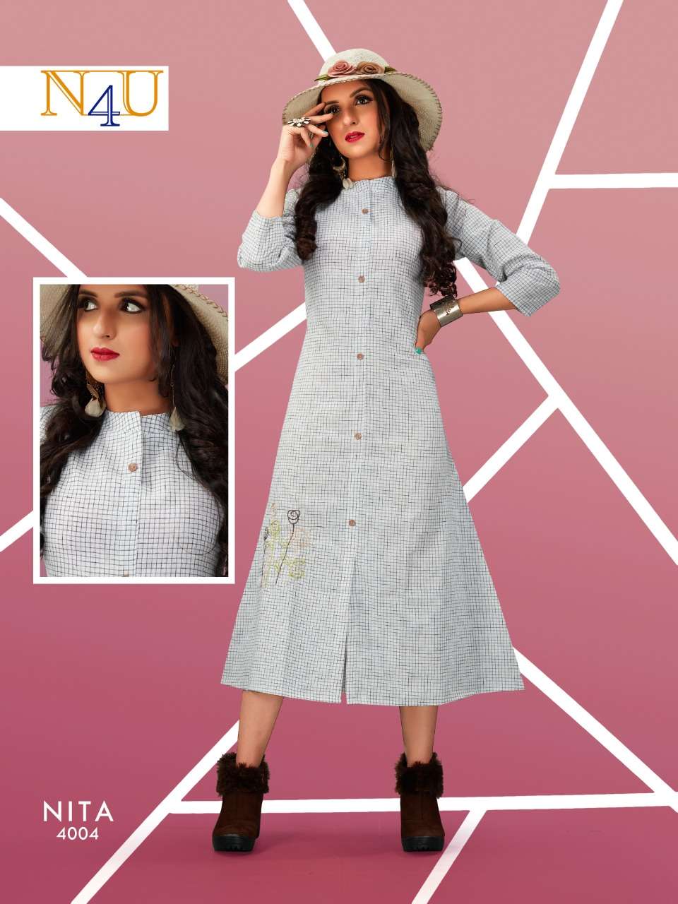 NITA BY NEHA FASHION 4001 TO 4005 SERIES BEAUTIFUL STYLISH FANCY COLORFUL CASUAL WEAR & ETHNIC WEAR HANDLOOM COTTON WITH EMBROIDERY KURTIS AT WHOLESALE PRICE