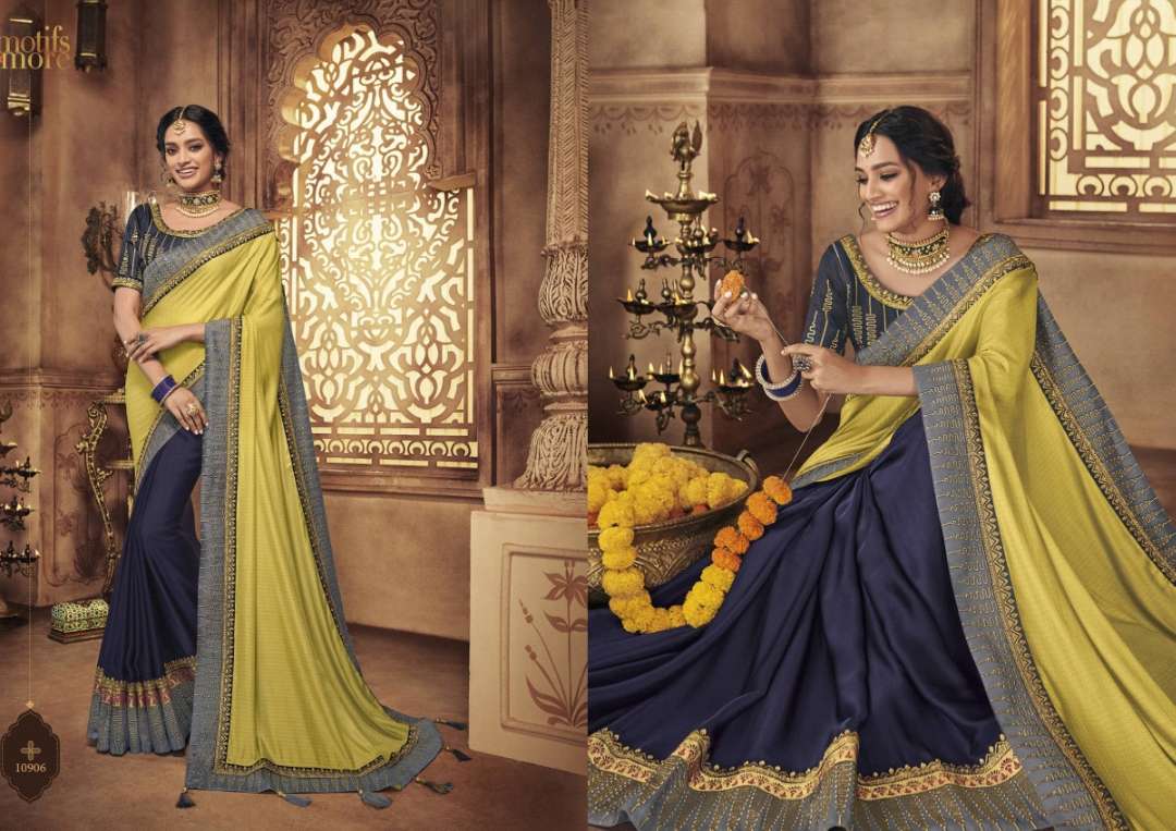 M & M-9 BY MOTIFS AND MORS 10901 TO 10916 SERIES INDIAN TRADITIONAL WEAR COLLECTION BEAUTIFUL STYLISH FANCY COLORFUL PARTY WEAR & OCCASIONAL WEAR FANCY PRINTED SAREES AT WHOLESALE PRICE