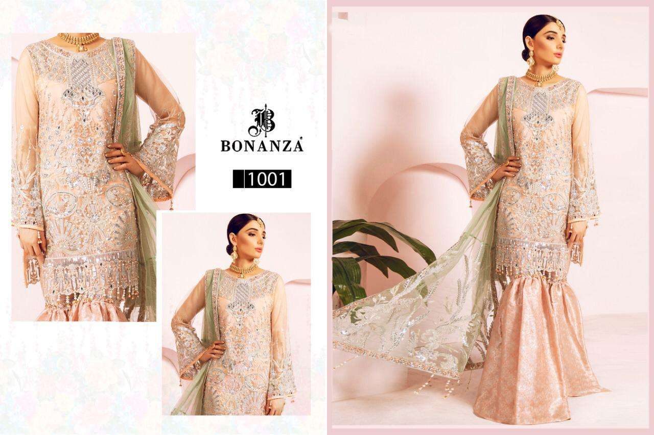 MARYAMS SILVER BY BONANZA 1001 TO 1002 SERIES DESIGNER FESTIVE SUITS COLLECTION BEAUTIFUL STYLISH FANCY COLORFUL PARTY WEAR & OCCASIONAL WEAR BUTTERFLY NET EMBROIDERED DRESSES AT WHOLESALE PRICE