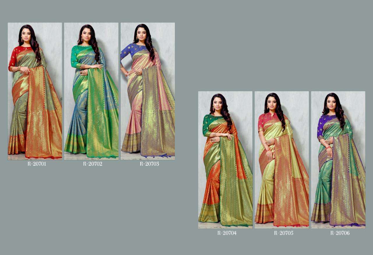MANNA BY AURA 20701 TO 20708 SERIES INDIAN TRADITIONAL WEAR COLLECTION BEAUTIFUL STYLISH FANCY COLORFUL PARTY WEAR & OCCASIONAL WEAR ART SILK SAREES AT WHOLESALE PRICE