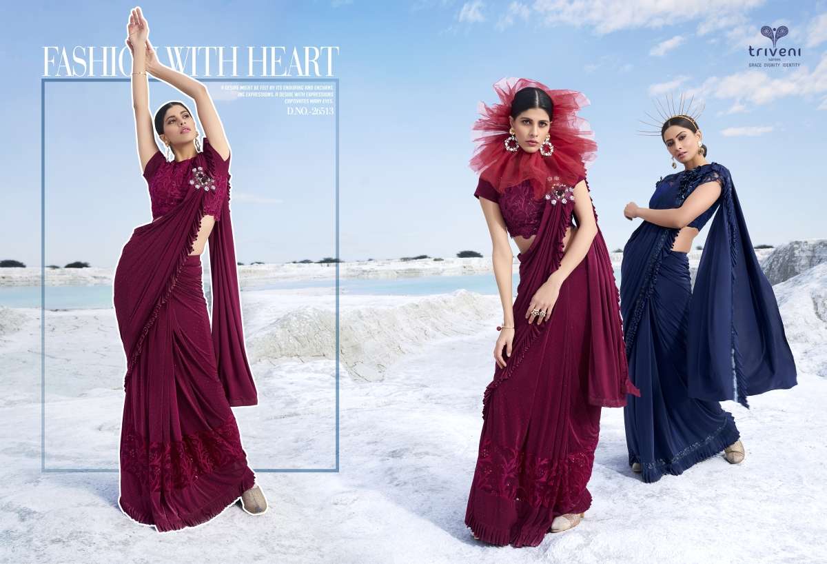UNIQUE BY TRIVENI 26511 TO 26516 SERIES INDIAN TRADITIONAL WEAR COLLECTION BEAUTIFUL STYLISH FANCY COLORFUL PARTY WEAR & OCCASIONAL WEAR IMPORTED CHINA SAREES AT WHOLESALE PRICE
