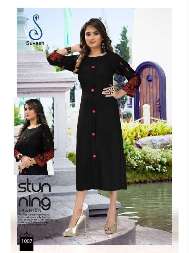 ZUBEDA BY SUVESH 1001 TO 1008 SERIES DESIGNER BEAUTIFUL STYLISH COLORFUL FANCY READY TO WEAR & CASUAL WEAR & ETHNIC WEAR PREMIUM QUALITY RAYON KURTIS AT WHOLESALE PRICE