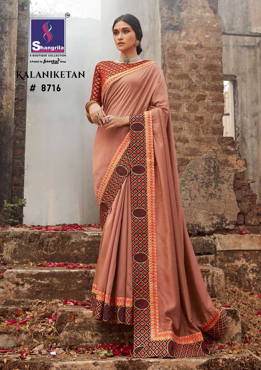 KALANIKETAN BY SHANGRILA 8711 TO 8718 SERIES INDIAN TRADITIONAL WEAR COLLECTION BEAUTIFUL STYLISH FANCY COLORFUL PARTY WEAR & OCCASIONAL WEAR PURE SOFT SILK SAREES AT WHOLESALE PRICE