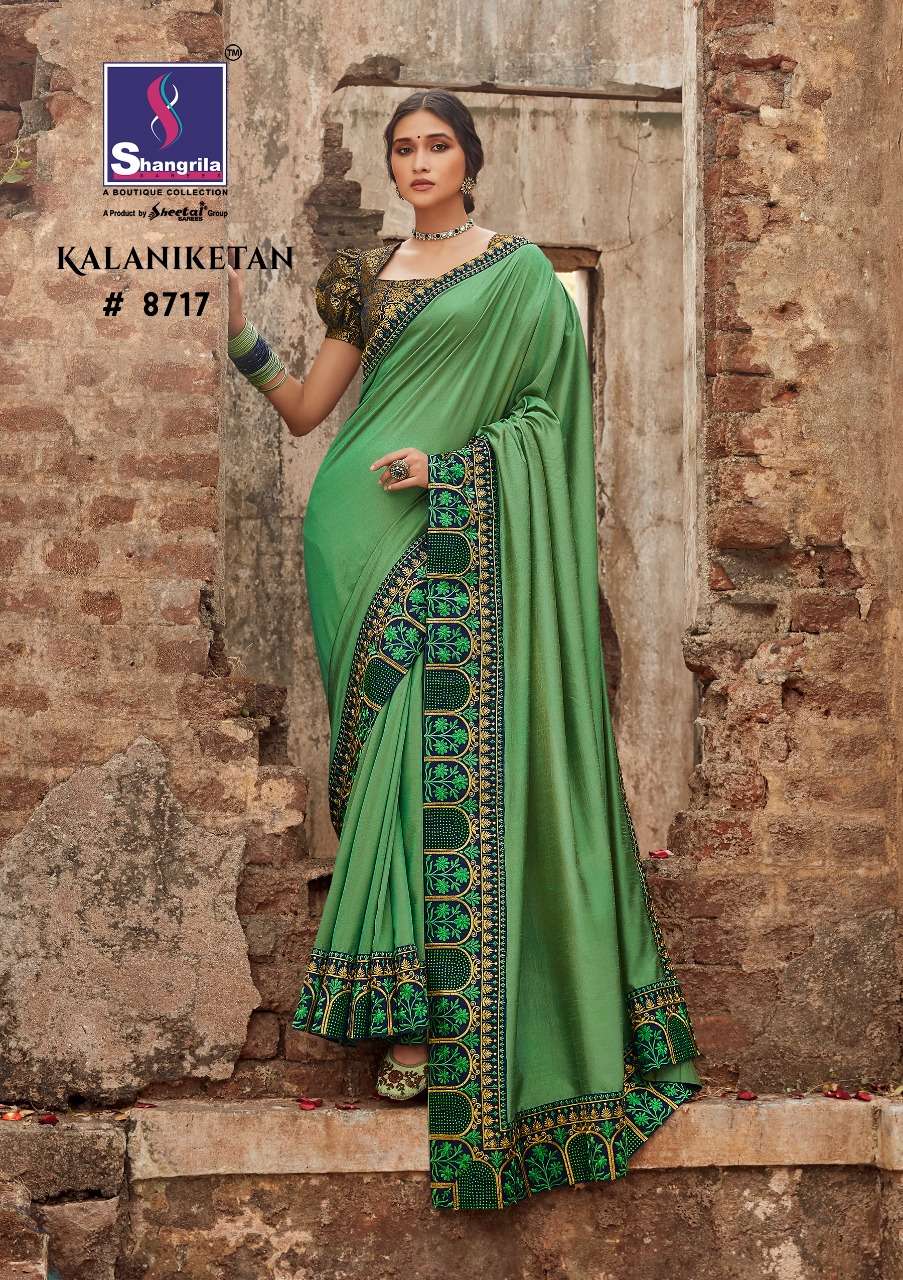 KALANIKETAN BY SHANGRILA 8711 TO 8718 SERIES INDIAN TRADITIONAL WEAR COLLECTION BEAUTIFUL STYLISH FANCY COLORFUL PARTY WEAR & OCCASIONAL WEAR PURE SOFT SILK SAREES AT WHOLESALE PRICE