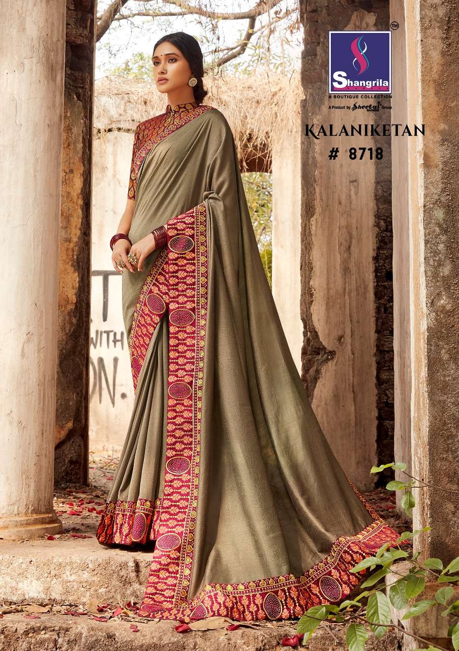 KALANIKETAN BY SHANGRILA 8711 TO 8718 SERIES INDIAN TRADITIONAL WEAR COLLECTION BEAUTIFUL STYLISH FANCY COLORFUL PARTY WEAR & OCCASIONAL WEAR PURE SOFT SILK SAREES AT WHOLESALE PRICE