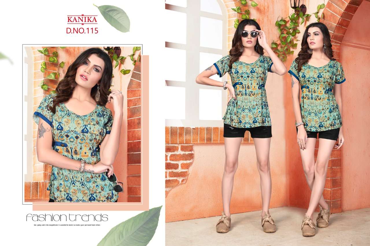 ALEEZA VOL-3 BY KANIKA 115 TO 120 SERIES DESIGNER BEAUTIFUL STYLISH FANCY COLORFUL CASUAL WEAR & ETHNIC WEAR RAYON PRINTED TOPS AT WHOLESALE PRICE