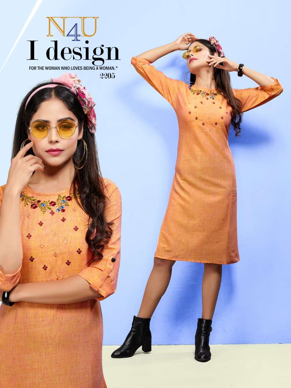 NEIL BY N4U 2201 TO 2205 SERIES BEAUTIFUL STYLISH FANCY COLORFUL CASUAL WEAR & ETHNIC WEAR & READY TO WEAR TWO TON COTTON EMBROIDERY KURTIS AT WHOLESALE PRICE