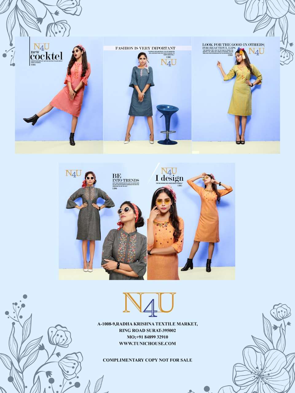 NEIL BY N4U 2201 TO 2205 SERIES BEAUTIFUL STYLISH FANCY COLORFUL CASUAL WEAR & ETHNIC WEAR & READY TO WEAR TWO TON COTTON EMBROIDERY KURTIS AT WHOLESALE PRICE