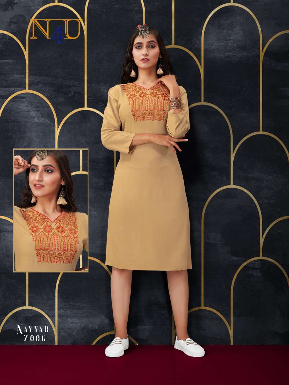 NAYYAB BY N4U 7001 TO 7007 SERIES BEAUTIFUL STYLISH FANCY COLORFUL CASUAL WEAR & ETHNIC WEAR & READY TO WEAR RAYON EMBROIDERY KURTIS AT WHOLESALE PRICE