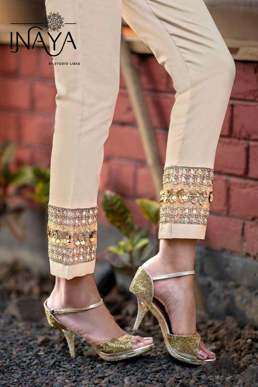 DESIGNER CIGARETTE PANTS BY INAYA INDIAN TRADITIONAL WEAR COLLECTION BEAUTIFUL STYLISH FANCY COLORFUL PARTY WEAR & OCCASIONAL WEAR COTTON WITH STRETCH COMFORTABLY AT WHOLESALE PRICE