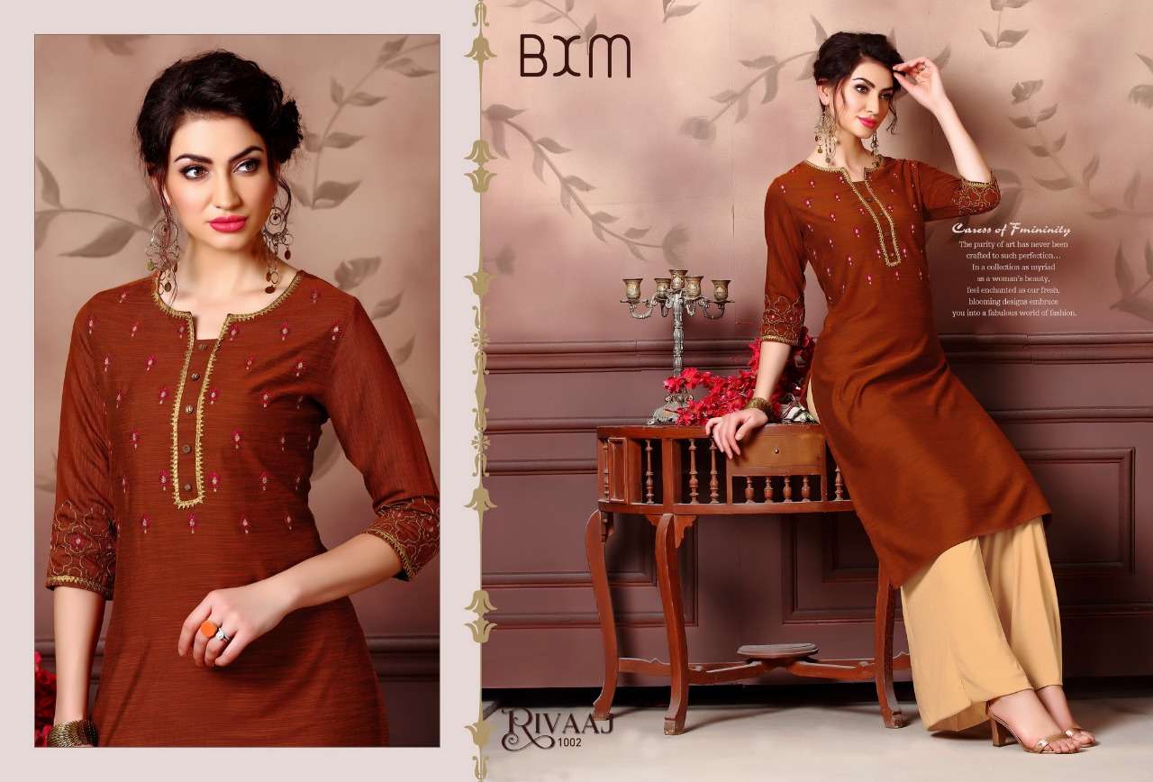 RIVAAJ BY BXM 1001 TO 1008 SERIES BEAUTIFUL STYLISH FANCY COLORFUL CASUAL WEAR & ETHNIC WEAR & READY TO WEAR RAYON SILK KURTIS AT WHOLESALE PRICE