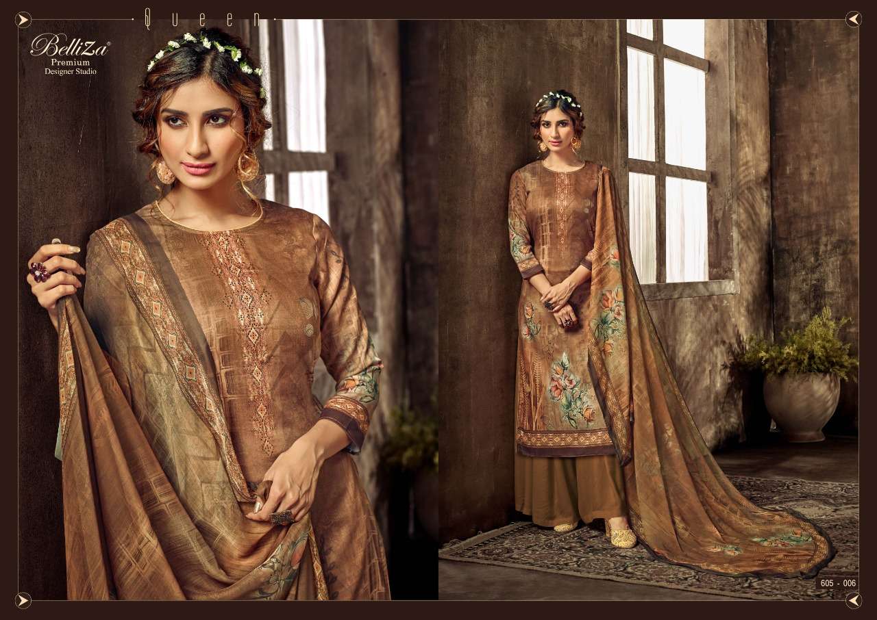 SOFIE BY BELLIZA 605-001 TO 605-006 SERIES BEAUTIFUL STYLISH SHARARA SUITS FANCY COLORFUL CASUAL WEAR & ETHNIC WEAR & READY TO WEAR HEAVY JAM COTTON SATIN DRESSES AT WHOLESALE PRICE