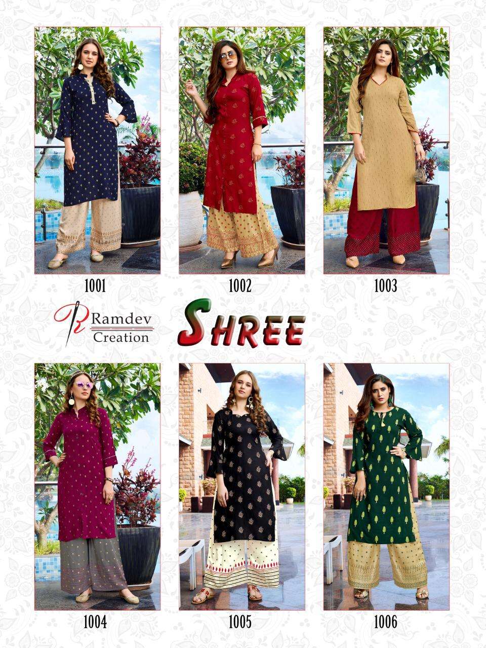 SHREE BY RAMDEV CREATION 1001 TO 1006 SERIES STYLISH FANCY BEAUTIFUL COLORFUL CASUAL WEAR & ETHNIC WEAR HEAVY PREMIUM RAYON BLOCK PRINTED KURTIS WITH BOTTOM AT WHOLESALE PRICE
