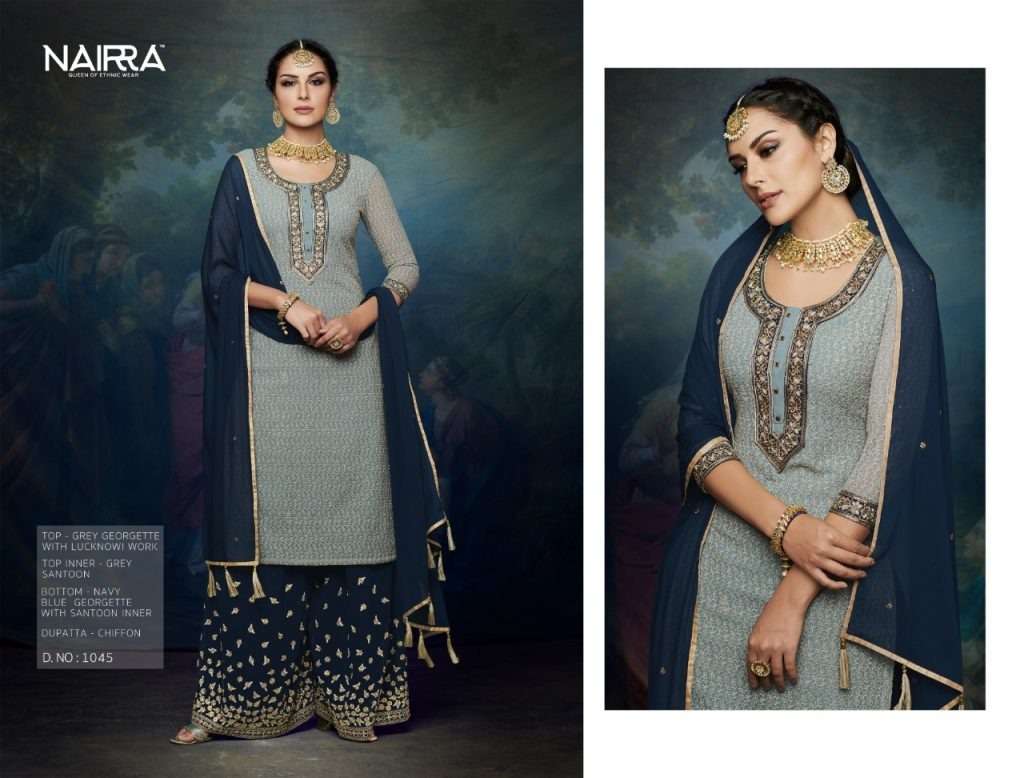 BLITZ BY NAIRRA 1045 TO 1050 SERIES DESIGNER FESTIVE SUITS COLLECTION BEAUTIFUL STYLISH FANCY COLORFUL PARTY WEAR & OCCASIONAL WEAR GEORGETTE EMBROIDERED DRESSES AT WHOLESALE PRICE