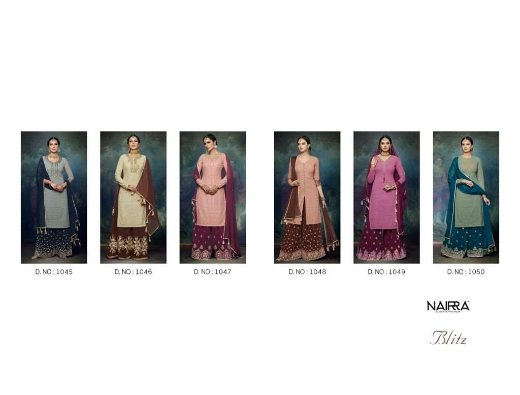 BLITZ BY NAIRRA 1045 TO 1050 SERIES DESIGNER FESTIVE SUITS COLLECTION BEAUTIFUL STYLISH FANCY COLORFUL PARTY WEAR & OCCASIONAL WEAR GEORGETTE EMBROIDERED DRESSES AT WHOLESALE PRICE