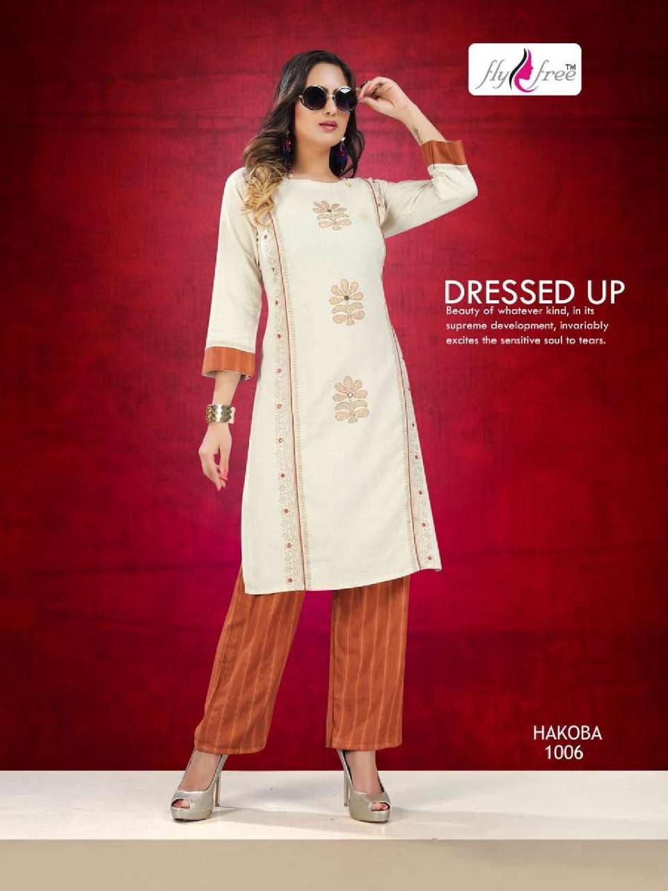 HAKOBA BY FLY FREE 1001 TO 1006 SERIES BEAUTIFUL COLORFUL STYLISH FANCY CASUAL WEAR & ETHNIC WEAR & READY TO WEAR RAYON FLEX AND HANDLOOM LINING KURTIS AT WHOLESALE PRICE