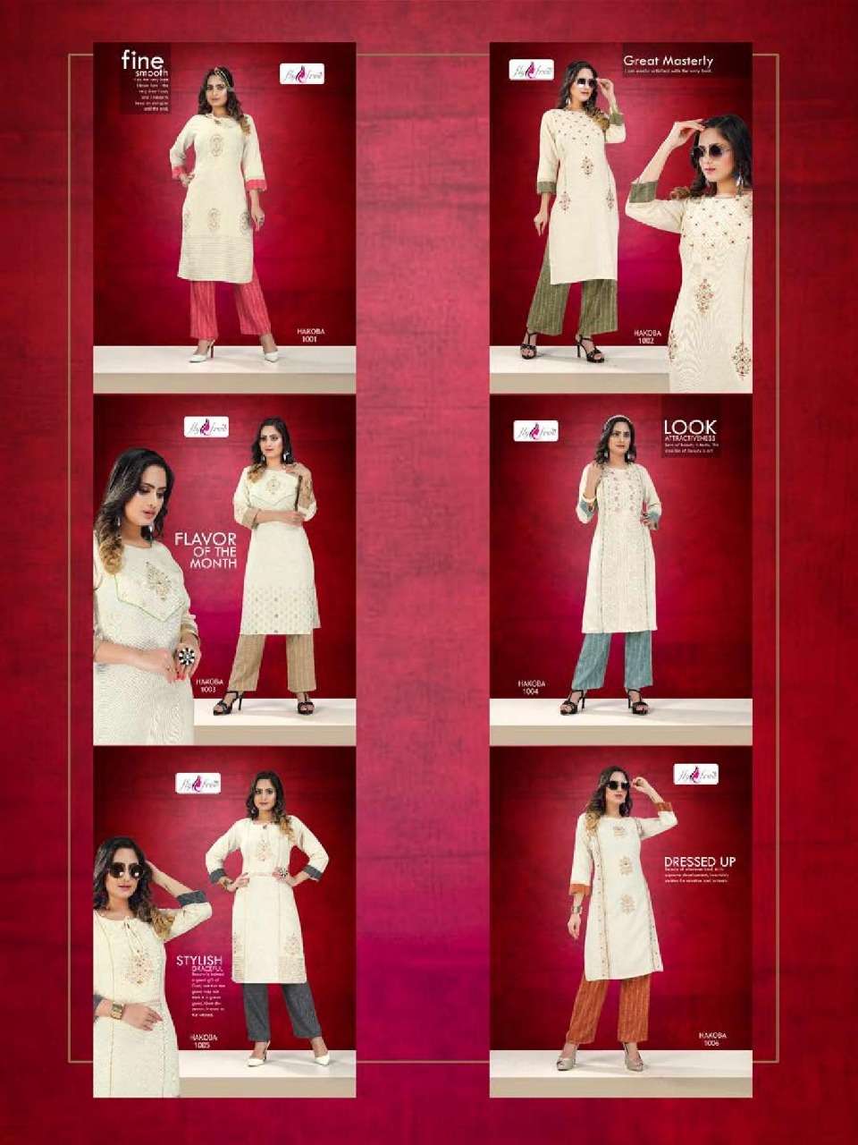 HAKOBA BY FLY FREE 1001 TO 1006 SERIES BEAUTIFUL COLORFUL STYLISH FANCY CASUAL WEAR & ETHNIC WEAR & READY TO WEAR RAYON FLEX AND HANDLOOM LINING KURTIS AT WHOLESALE PRICE