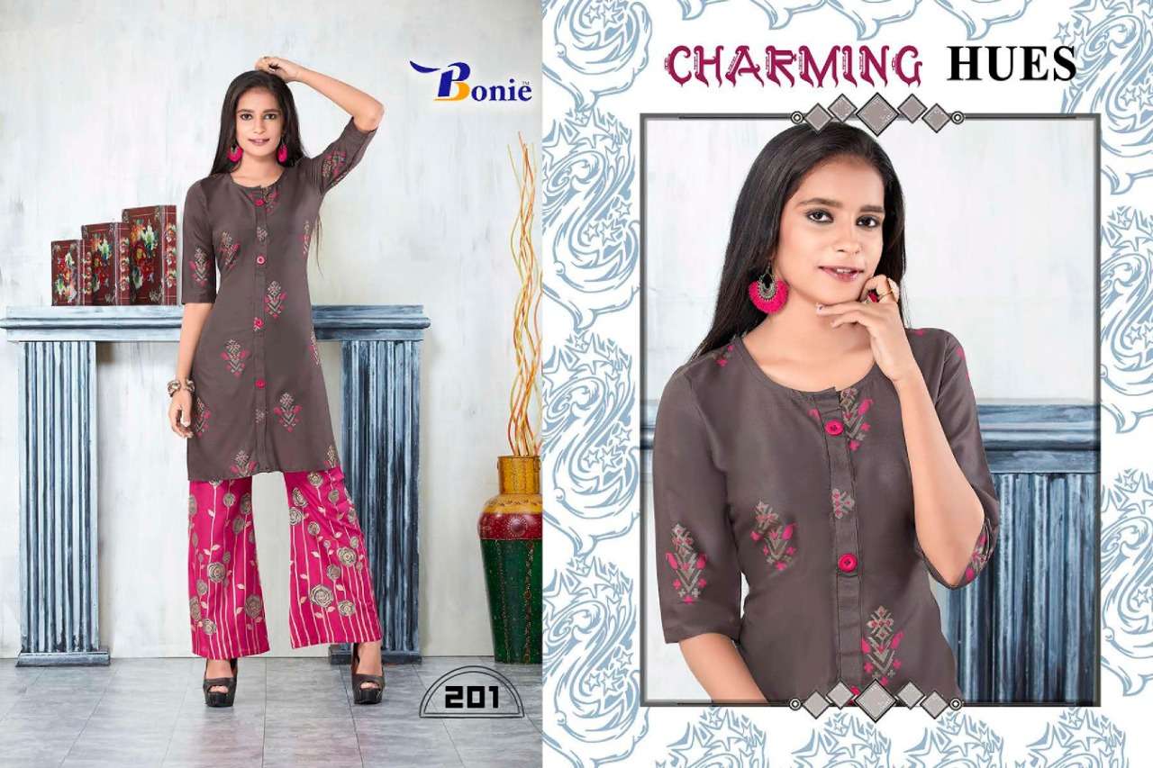PRETTY GIRL VOL-2 BY BONIE 201 TO 208 SERIES BEAUTIFUL COLORFUL STYLISH FANCY CASUAL WEAR & ETHNIC WEAR & READY TO WEAR HEAVY RAYON KURTIS AT WHOLESALE PRICE