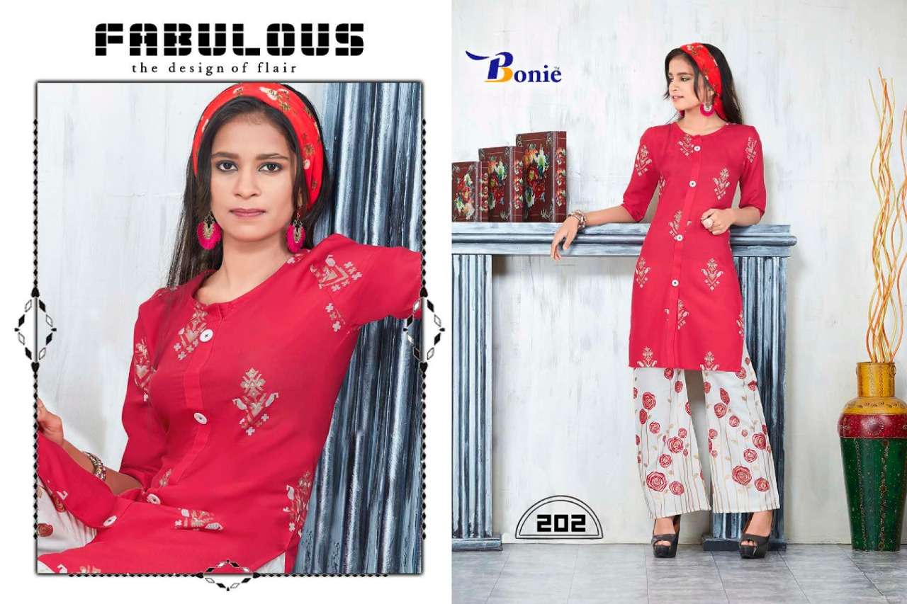 PRETTY GIRL VOL-2 BY BONIE 201 TO 208 SERIES BEAUTIFUL COLORFUL STYLISH FANCY CASUAL WEAR & ETHNIC WEAR & READY TO WEAR HEAVY RAYON KURTIS AT WHOLESALE PRICE