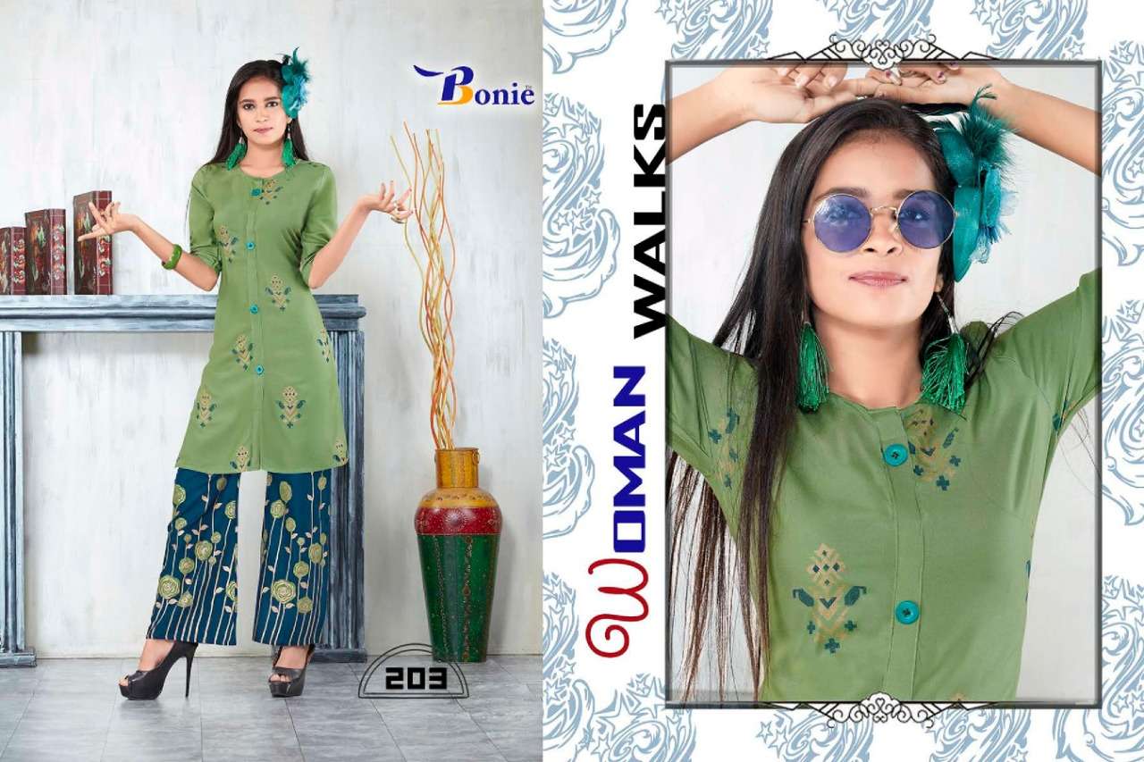 PRETTY GIRL VOL-2 BY BONIE 201 TO 208 SERIES BEAUTIFUL COLORFUL STYLISH FANCY CASUAL WEAR & ETHNIC WEAR & READY TO WEAR HEAVY RAYON KURTIS AT WHOLESALE PRICE