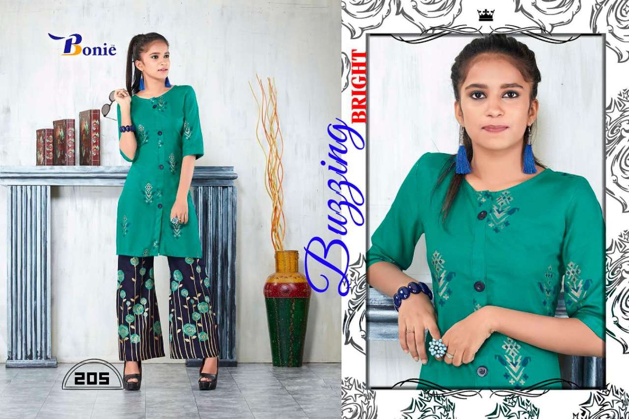 PRETTY GIRL VOL-2 BY BONIE 201 TO 208 SERIES BEAUTIFUL COLORFUL STYLISH FANCY CASUAL WEAR & ETHNIC WEAR & READY TO WEAR HEAVY RAYON KURTIS AT WHOLESALE PRICE