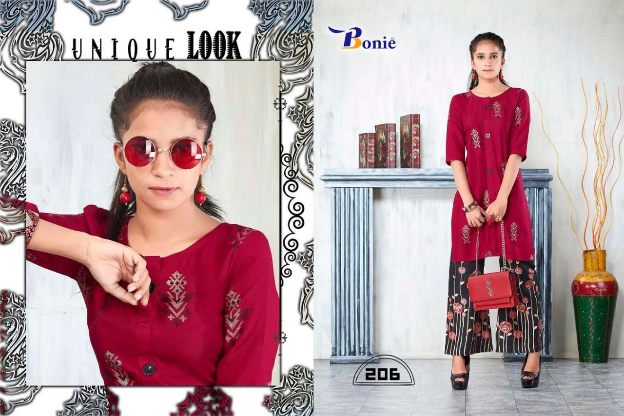 PRETTY GIRL VOL-2 BY BONIE 201 TO 208 SERIES BEAUTIFUL COLORFUL STYLISH FANCY CASUAL WEAR & ETHNIC WEAR & READY TO WEAR HEAVY RAYON KURTIS AT WHOLESALE PRICE