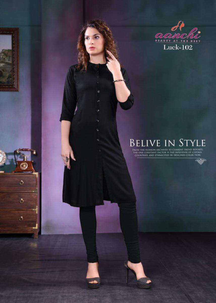 LUCK BY AANCHI 101 TO 108 SERIES BEAUTIFUL STYLISH FANCY COLORFUL CASUAL WEAR & ETHNIC WEAR RAYON SLUB KURTIS AT WHOLESALE PRICE