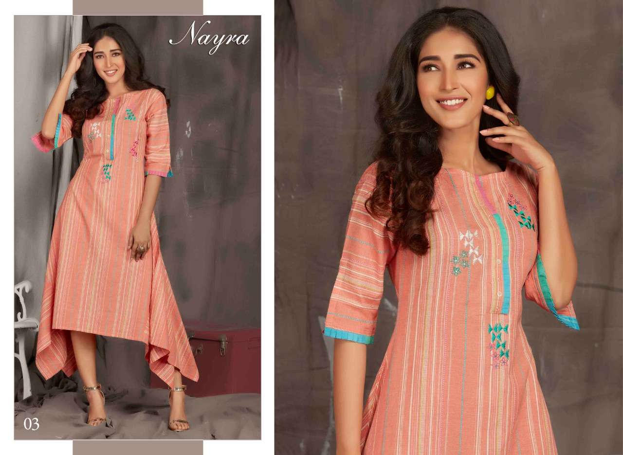 ANGEL BY NAYRA 01 TO 08 SERIES BEAUTIFUL STYLISH FANCY COLORFUL CASUAL WEAR & ETHNIC WEAR RAYON WEAVE KURTIS AT WHOLESALE PRICE