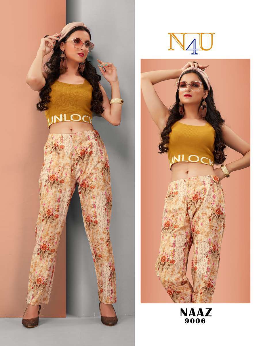 NAAZ BY N4U 9001 TO 9006 SERIES BEAUTIFUL STYLISH FANCY COLORFUL PARTY WEAR & ETHNIC WEAR COTTON FLEX PRINTED PANTS AT WHOLESALE PRICE