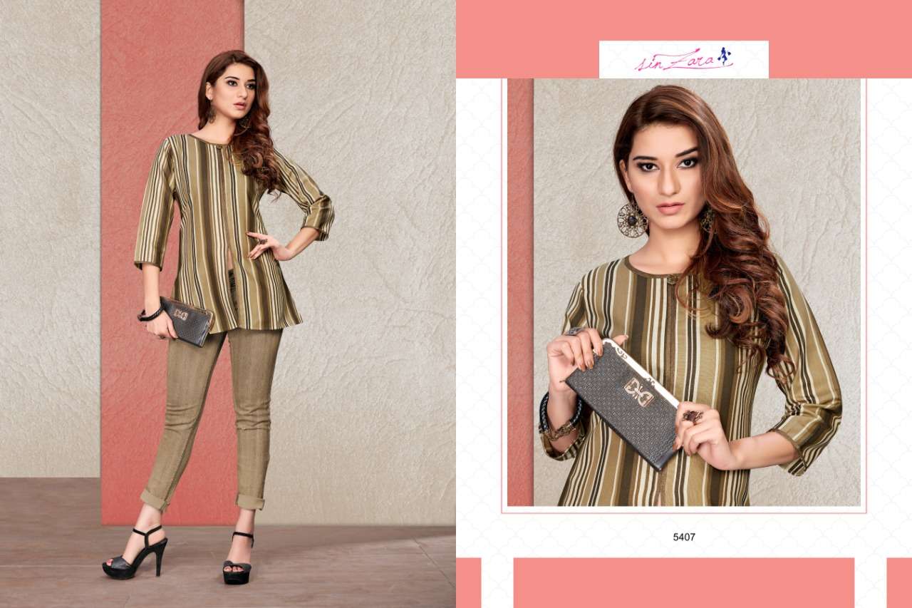 ALPHA BY SIN ZARA 5402 TO 5407 SERIES BEAUTIFUL COLORFUL STYLISH FANCY CASUAL WEAR & ETHNIC WEAR & READY TO WEAR COTTON PRINTED KURTIS AT WHOLESALE PRICE