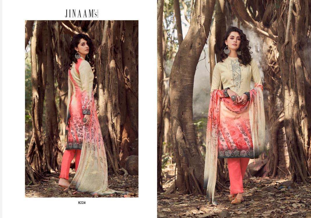 JINAAM MIRZA BY JINAAM DRESSES 8220 TO 8228 SERIES BEAUTIFUL SUITS STYLISH FANCY COLORFUL PARTY WEAR & OCCASIONAL WEAR COTTON SATIN DIGITAL PRINTED DRESSES AT WHOLESALE PRICE