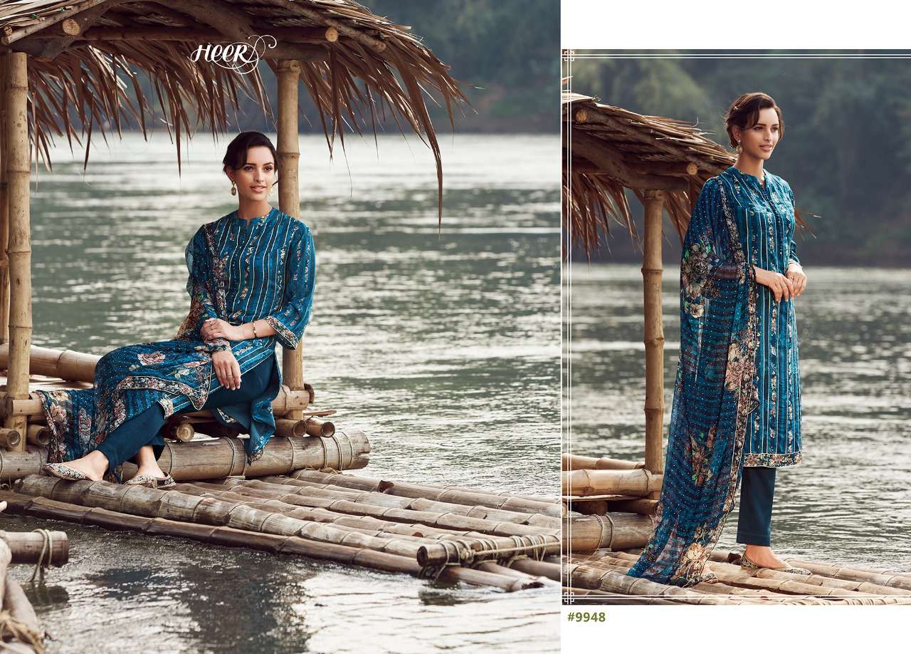 KINARA BY HEER 9941 TO 9948 SERIES BEAUTIFUL SUITS STYLISH FANCY COLORFUL PARTY WEAR & OCCASIONAL WEAR PURE MUSLIN SILK DIGITAL PRINTED DRESSES AT WHOLESALE PRICE