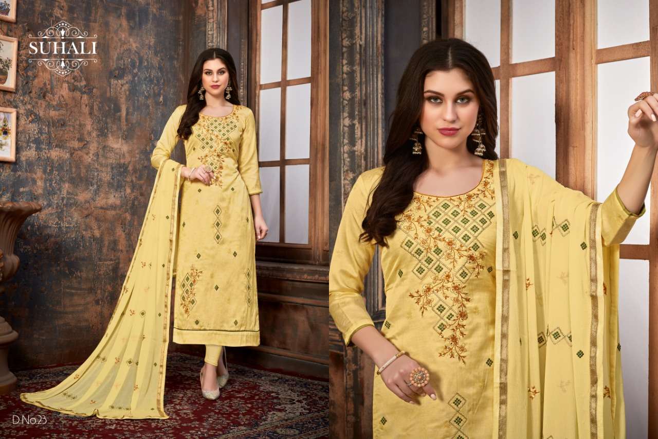 KASHEESH BY SUHALI 21 TO 24 SERIES BEAUTIFUL SUITS STYLISH FANCY COLORFUL PARTY WEAR & OCCASIONAL WEAR SHINING SILK COTTON DRESSES AT WHOLESALE PRICE