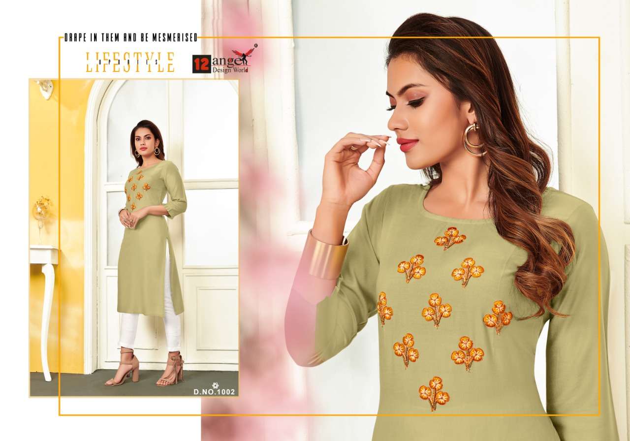 TIKTOK BY 12 ANGEL 1001 TO 1008 SERIES BEAUTIFUL STYLISH FANCY COLORFUL CASUAL WEAR & ETHNIC WEAR & READY TO WEAR HEAVY RAYON KURTIS AT WHOLESALE PRICE