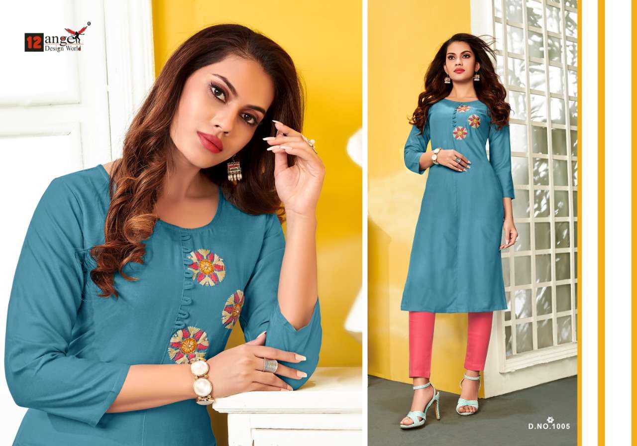 TIKTOK BY 12 ANGEL 1001 TO 1008 SERIES BEAUTIFUL STYLISH FANCY COLORFUL CASUAL WEAR & ETHNIC WEAR & READY TO WEAR HEAVY RAYON KURTIS AT WHOLESALE PRICE