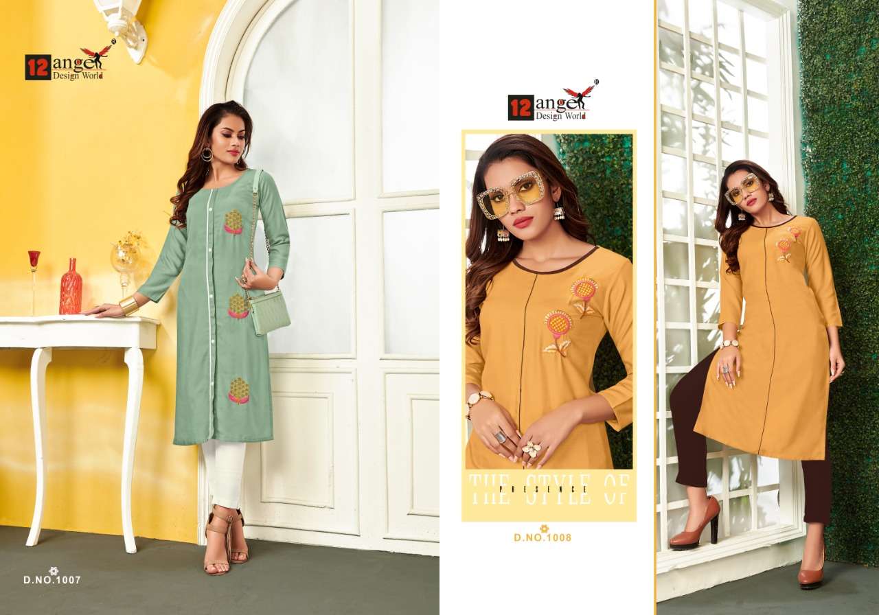 TIKTOK BY 12 ANGEL 1001 TO 1008 SERIES BEAUTIFUL STYLISH FANCY COLORFUL CASUAL WEAR & ETHNIC WEAR & READY TO WEAR HEAVY RAYON KURTIS AT WHOLESALE PRICE