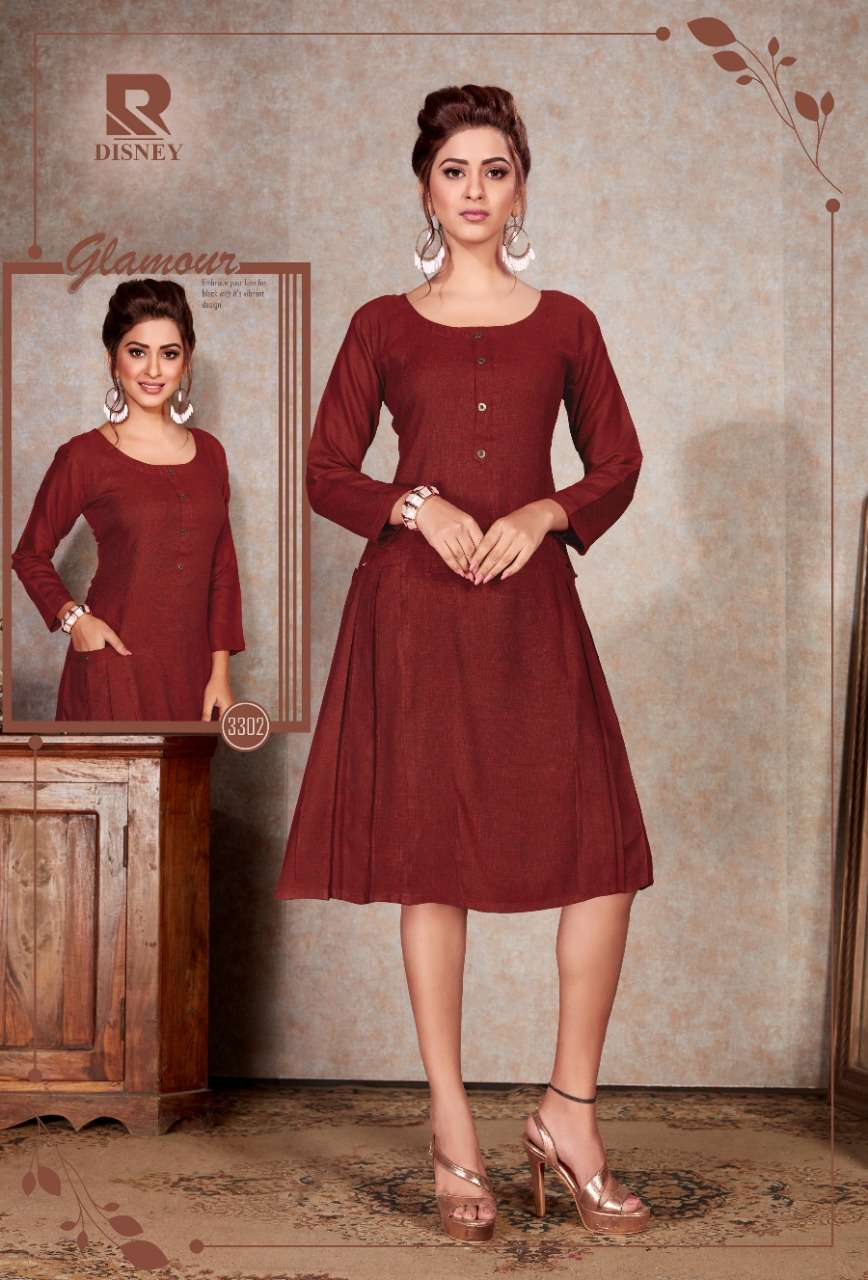 DISNEY BY RAASHI 3301 TO 3310 SERIES STYLISH FANCY BEAUTIFUL COLORFUL CASUAL WEAR & ETHNIC WEAR HEAVY RAYON TWO TONE KURTIS AT WHOLESALE PRICE