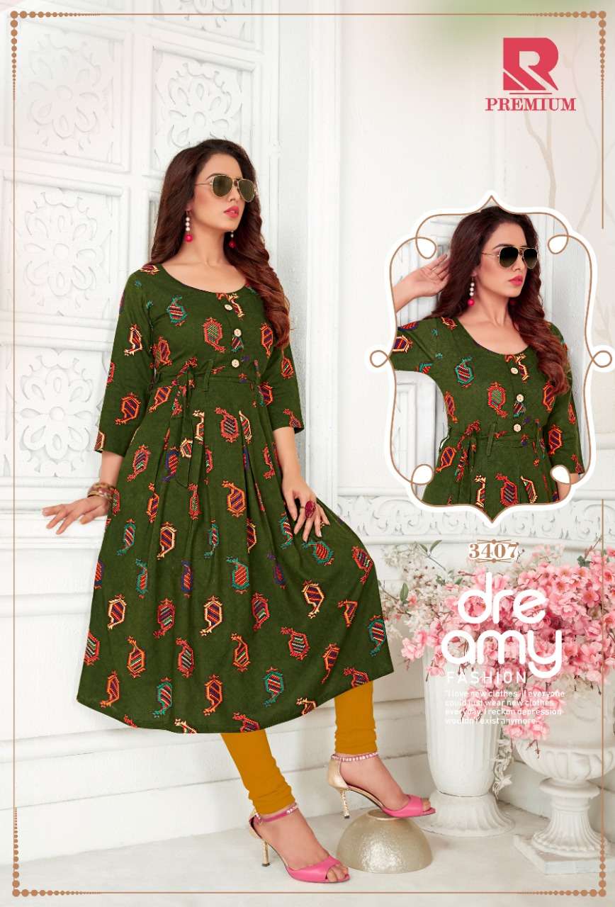 PREMIUM BY RAASHI 3401 TO 3412 SERIES STYLISH FANCY BEAUTIFUL COLORFUL CASUAL WEAR & ETHNIC WEAR HEAVY RAYON PRINTED KURTIS AT WHOLESALE PRICE