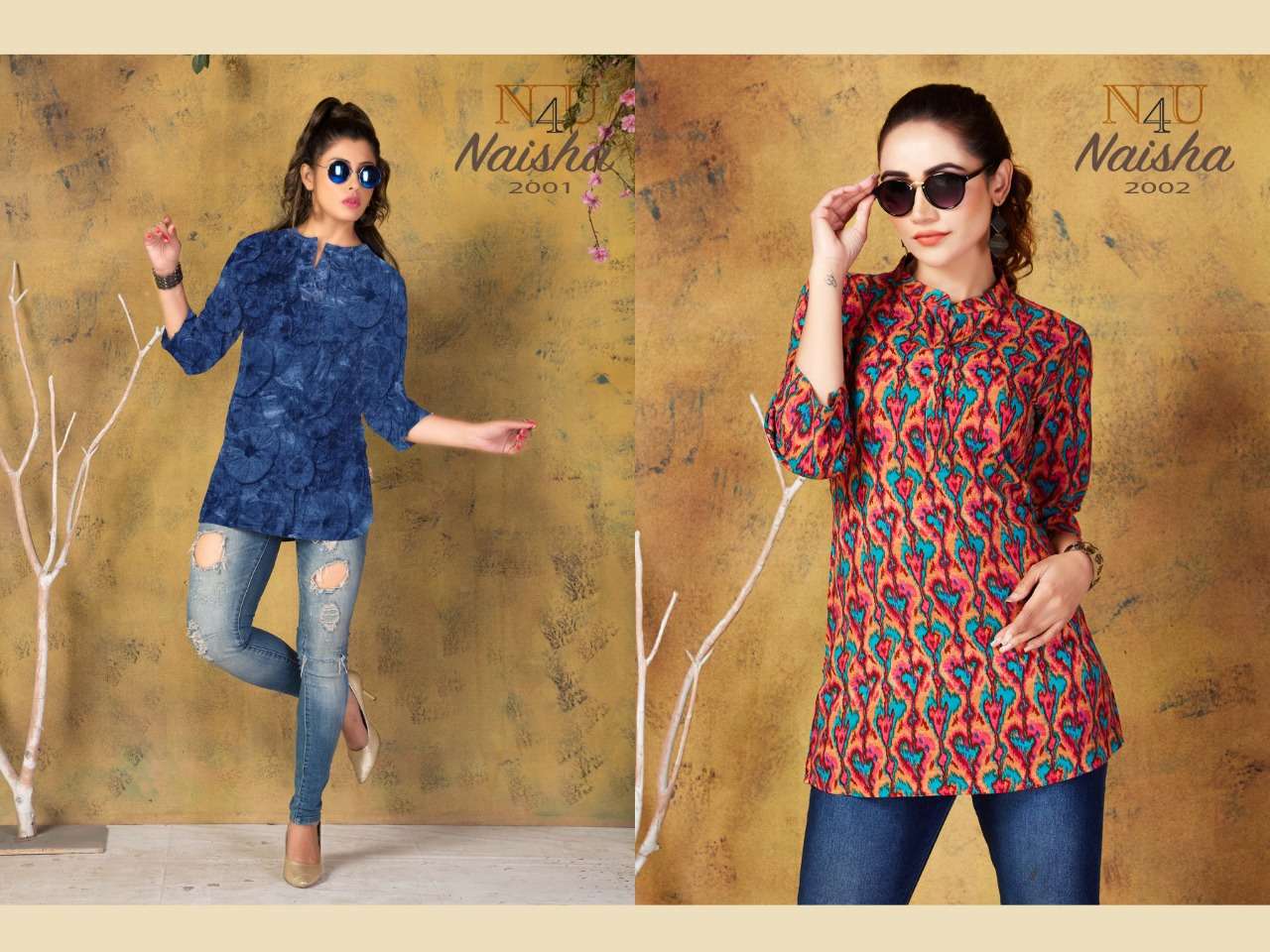 NAISHA BY N4U 2001 TO 2012 SERIES BEAUTIFUL COLORFUL STYLISH FANCY CASUAL WEAR & READY TO WEAR RAYON PRINTED TOPS AT WHOLESALE PRICE