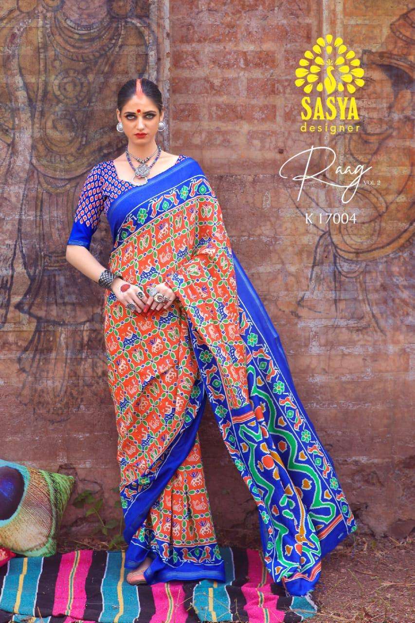 RAAG VOL-2 BY SASYA DESIGNER 17001 TO 17010 SERIES INDIAN TRADITIONAL WEAR COLLECTION BEAUTIFUL STYLISH FANCY COLORFUL PARTY WEAR & OCCASIONAL WEAR PURE MAL MAL COTTON SAREES AT WHOLESALE PRICE