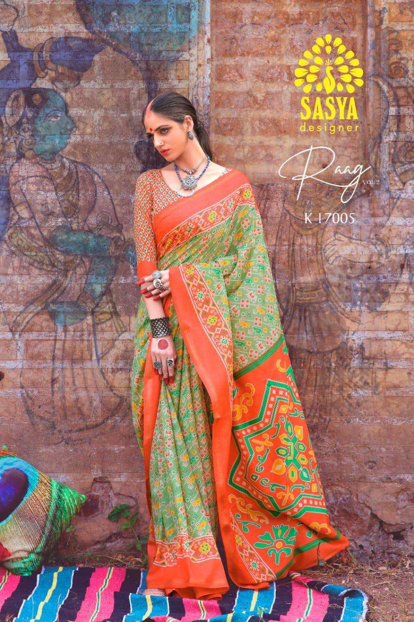 RAAG VOL-2 BY SASYA DESIGNER 17001 TO 17010 SERIES INDIAN TRADITIONAL WEAR COLLECTION BEAUTIFUL STYLISH FANCY COLORFUL PARTY WEAR & OCCASIONAL WEAR PURE MAL MAL COTTON SAREES AT WHOLESALE PRICE