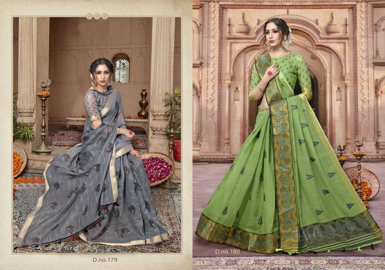 SHREYA BY HRISHI INTERNATIONAL 168 TO 181 SERIES INDIAN TRADITIONAL WEAR COLLECTION BEAUTIFUL STYLISH FANCY COLORFUL PARTY WEAR & OCCASIONAL WEAR COTTON PRINTED SAREES AT WHOLESALE PRICE