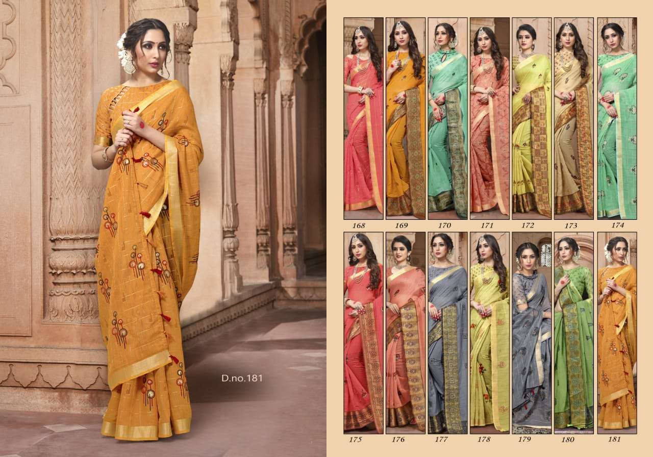 SHREYA BY HRISHI INTERNATIONAL 168 TO 181 SERIES INDIAN TRADITIONAL WEAR COLLECTION BEAUTIFUL STYLISH FANCY COLORFUL PARTY WEAR & OCCASIONAL WEAR COTTON PRINTED SAREES AT WHOLESALE PRICE