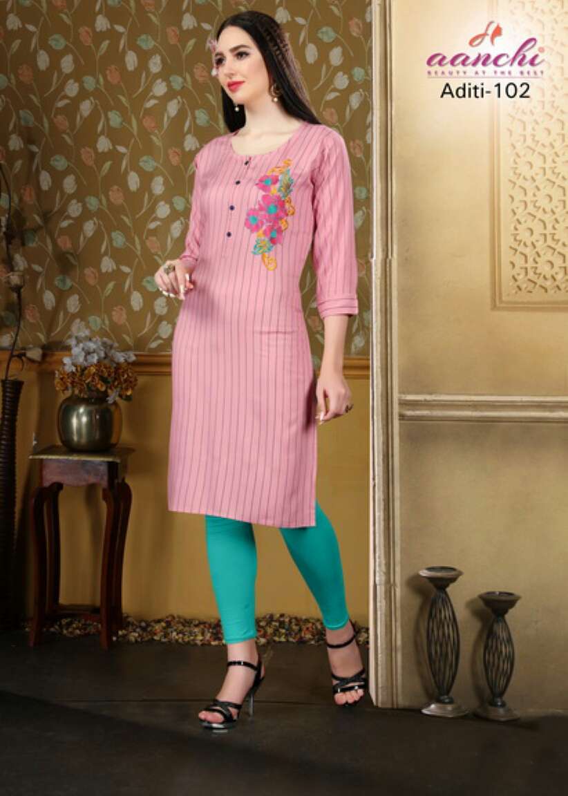 ADITI BY AANCHI 101 TO 106 SERIES STYLISH FANCY BEAUTIFUL COLORFUL CASUAL WEAR & ETHNIC WEAR RAYON PRINTED KURTIS AT WHOLESALE PRICE
